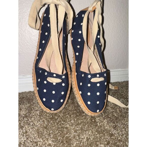 Antonio Melani Luluna Blue Polka Dot Ankle Wrap Espadrille Flats Size 7.5 - Picture 9 of 13